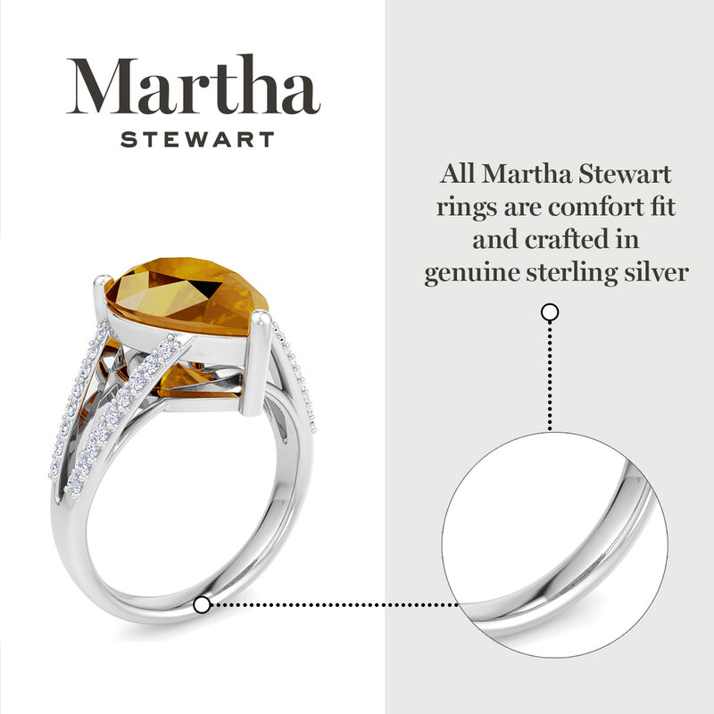 Martha Stewart 7 1/3ctw. Emerald Cut Citrine & Lab Grown Diamond Halo Ring In Sterling Silver image number null